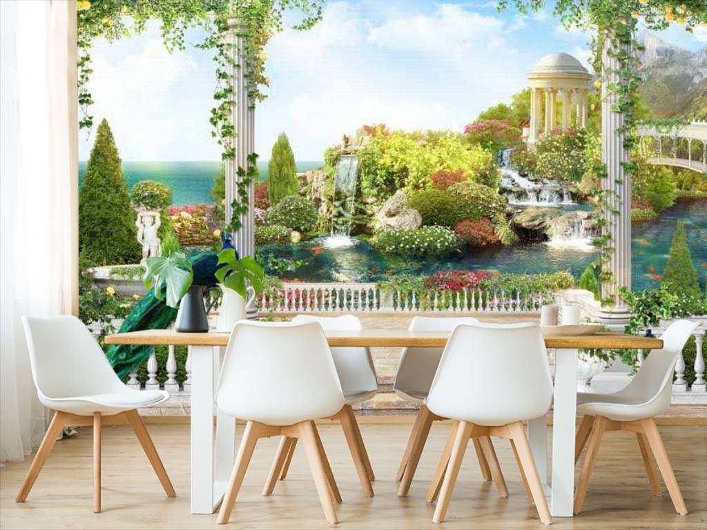 Фотообои в интерьере терраса с павлином  17-0065 фото