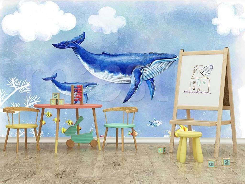Фотообои в интерьере киты в облаках  15-056 фото