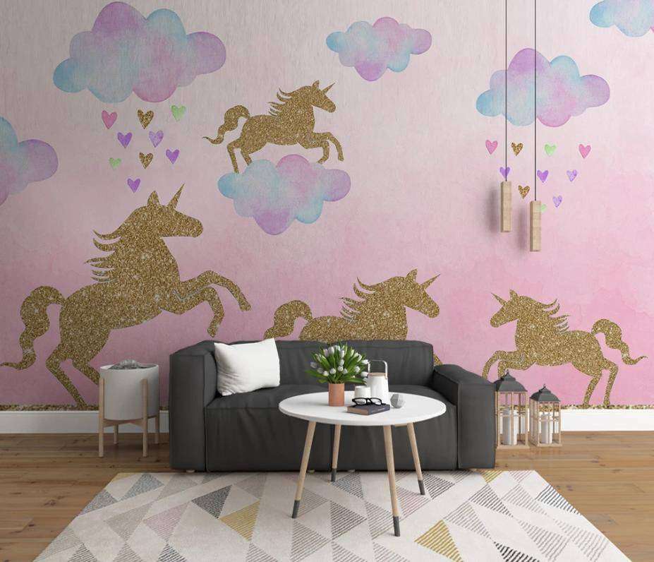 Фотообои в интерьере золотые единороги  15-341 фото