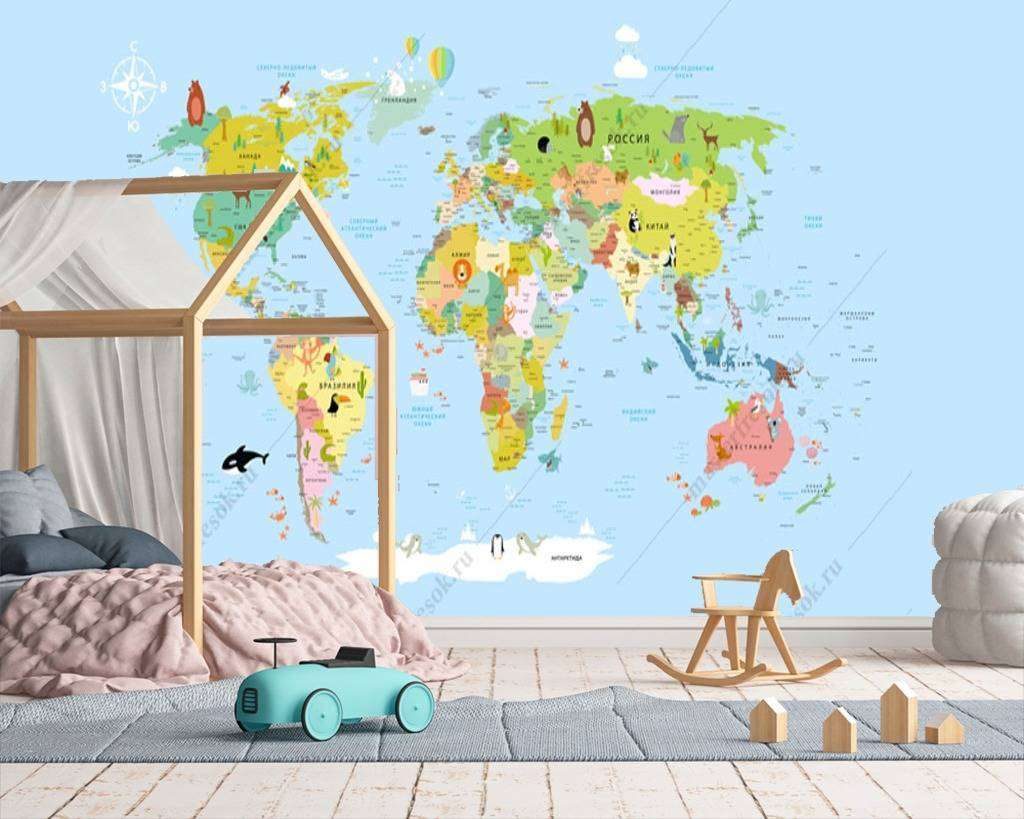 Фотообои в интерьере карта для детской  12-980 фото