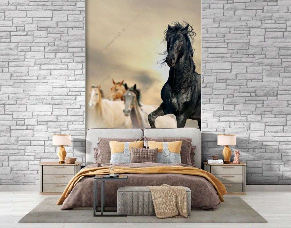 Фотообои в интерьере конь черный  9-1771 фото