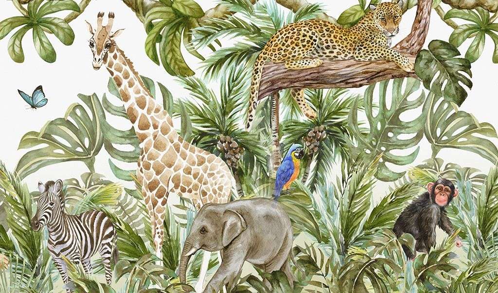 Фотообои в интерьере солнечные джунгли в детскую   14-722 фото