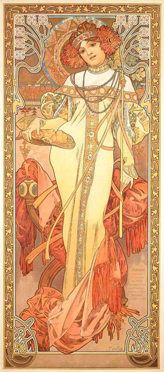 Фотообои в интерьере альфонс мариа муха – осень  8-198 фото