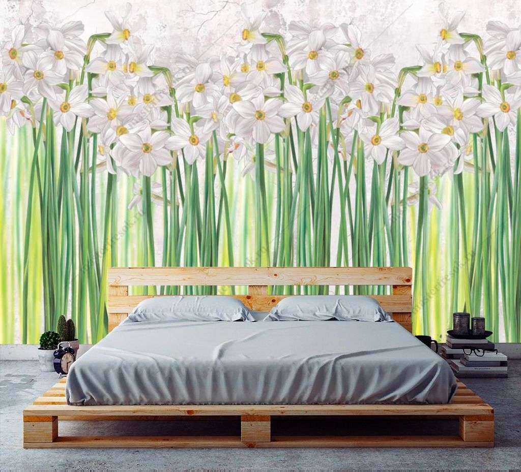 Фотообои в интерьере цветы на высоких стеблях  9-1466 фото