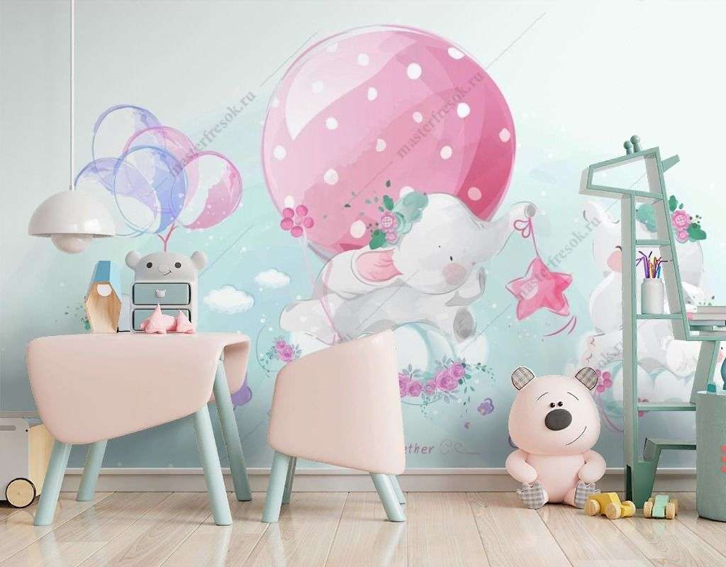 Фотообои в интерьере милые слонята  14-604 фото