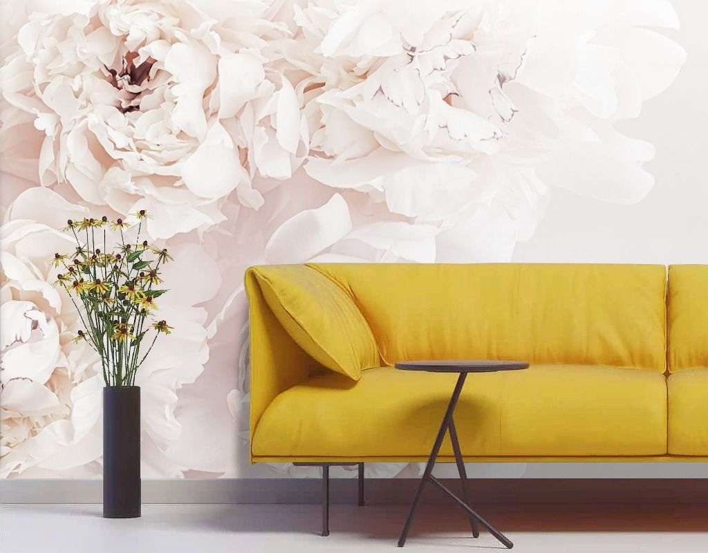 Фотообои в интерьере пионы пудровые 3д  9-2033 фото