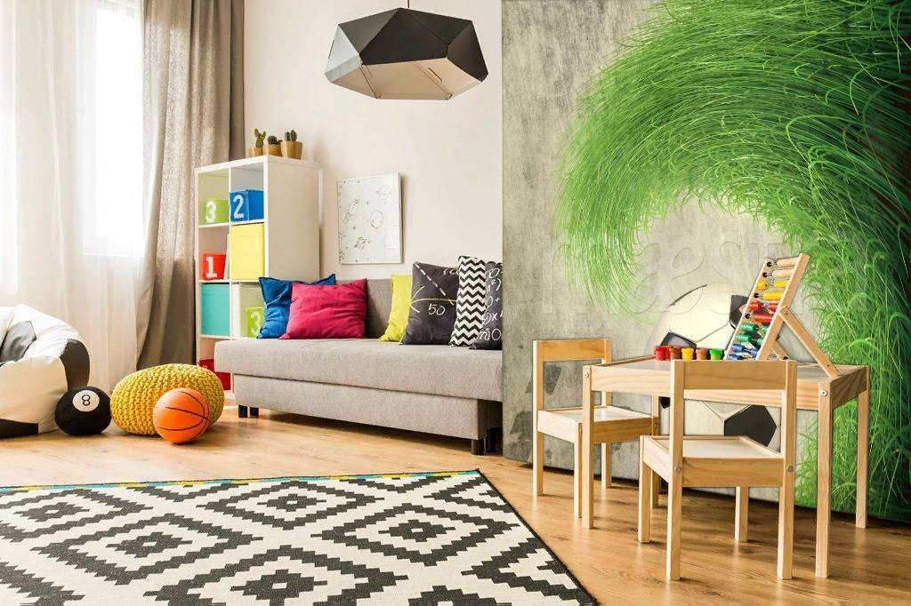 Фотообои в интерьере футбольный мяч в траве  12-546 фото