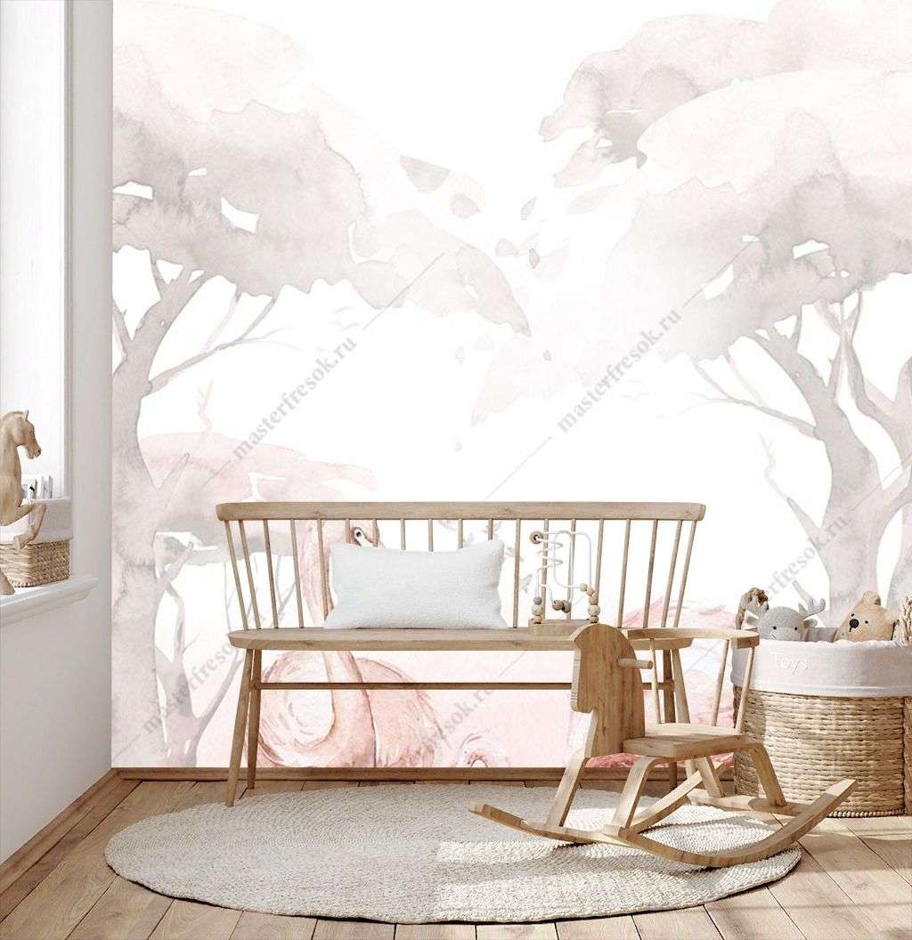 Фотообои в интерьере фламинго в лесу  14-223 фото