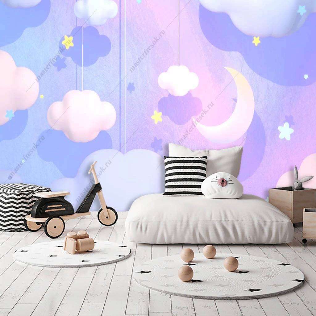 Фотообои в интерьере фон с облаками  12-1167 фото