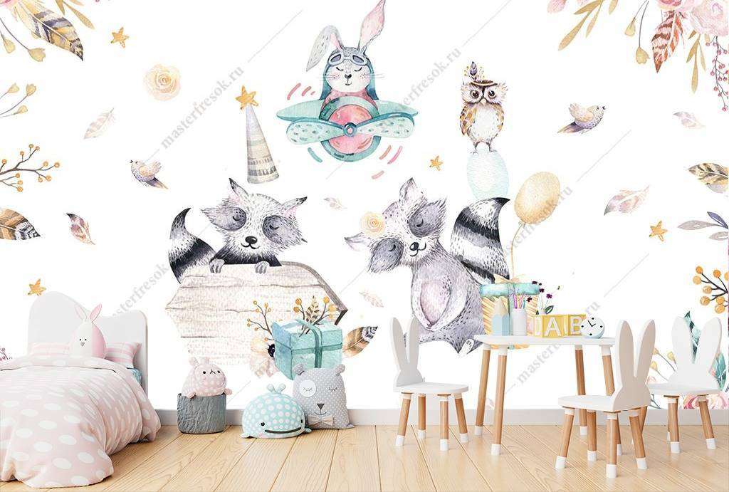 Фотообои в интерьере милые животные в детскую  14-067 фото