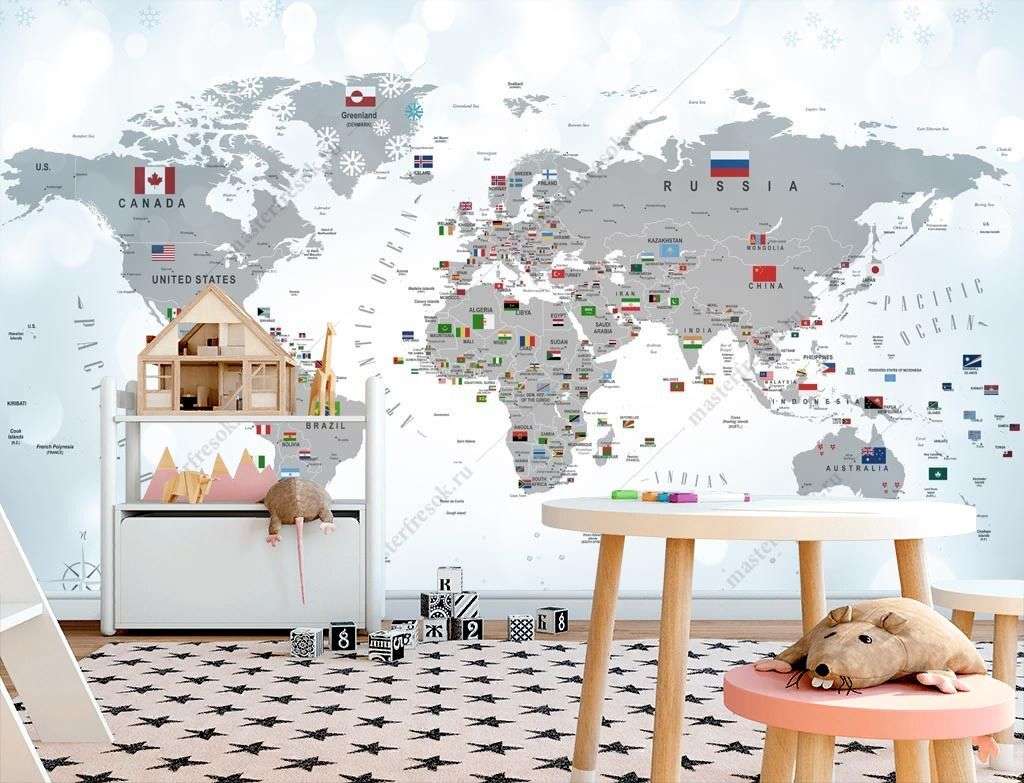 Фотообои в интерьере карта на английском языке  14-587 фото