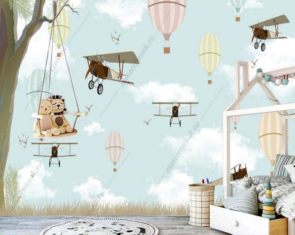Фотообои в интерьере самолетики и шары  12-825 фото