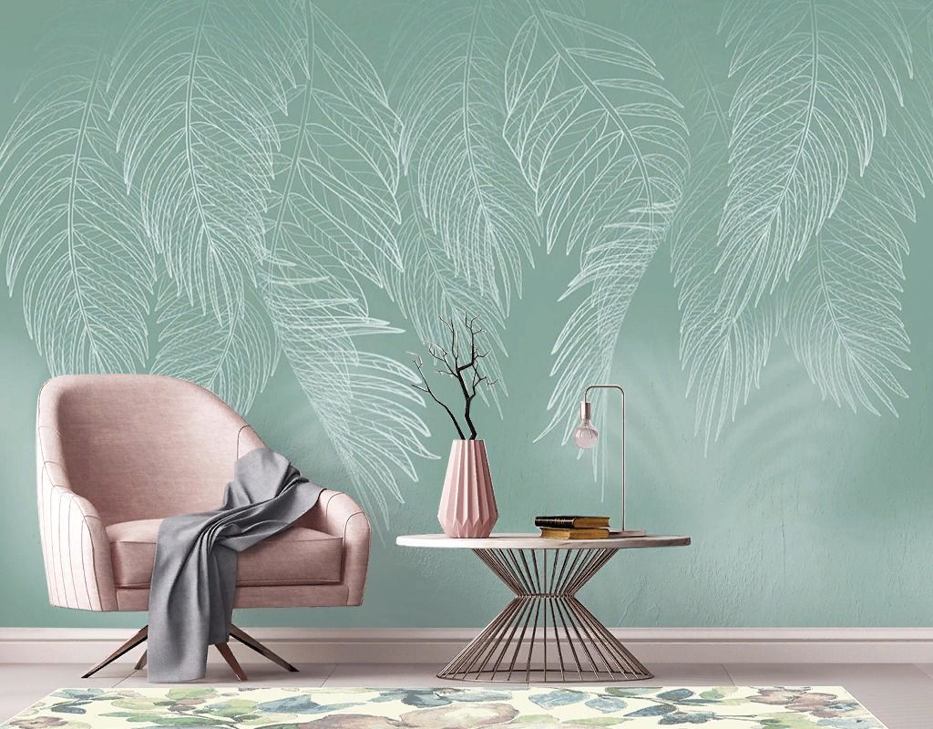 Фотообои 3д листья на зеленом фоне   14-756