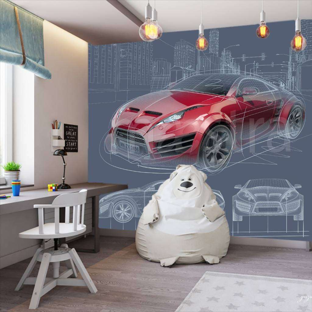Фотообои в интерьере красная машина  12-574 фото