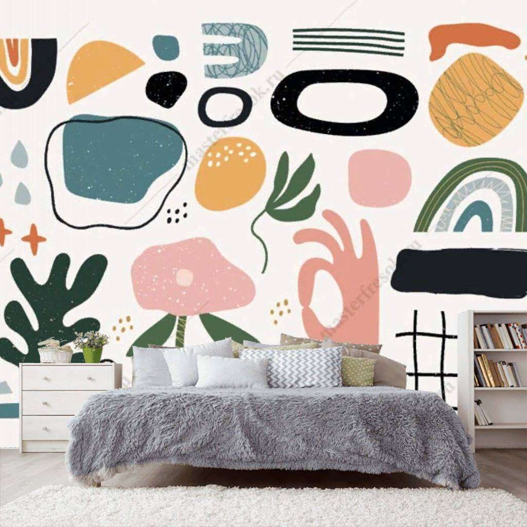 Фотообои в интерьере абстракция с цветами  9-1124 фото