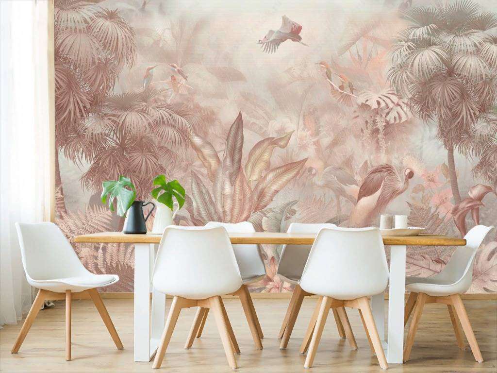 Фотообои в интерьере розовые тропики  13-267 фото