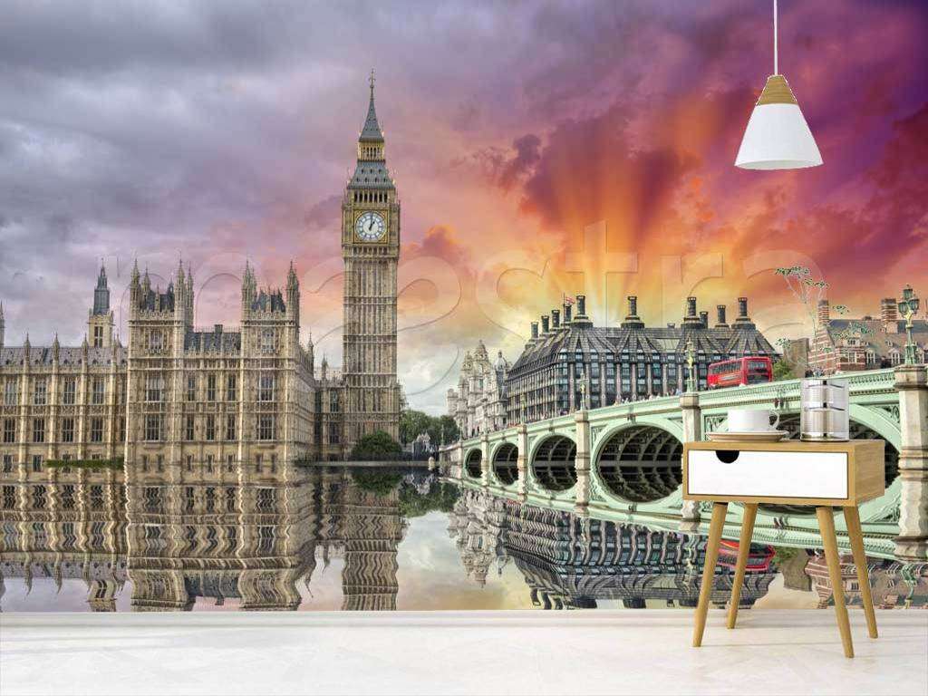 Фотообои в интерьере сиреневый закат лондона  9-479 фото