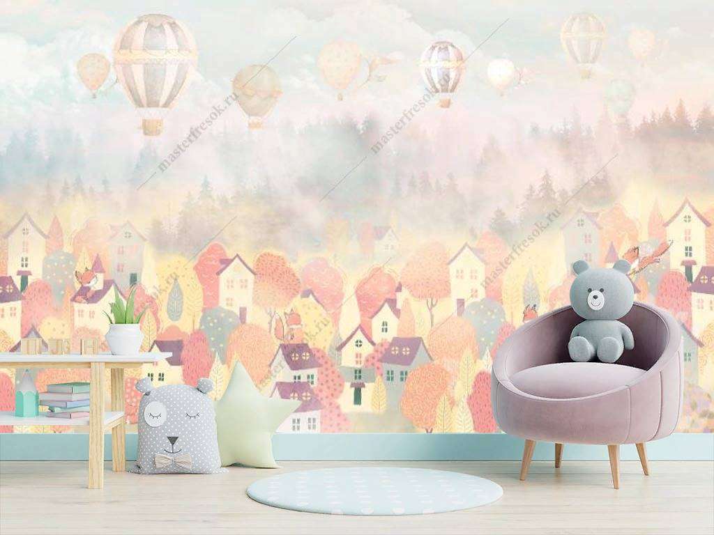 Фотообои в интерьере город в ярких красках  14-111 фото