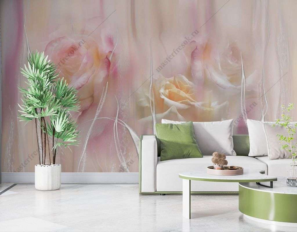 Фотообои в интерьере фоновые розы  13-550 фото