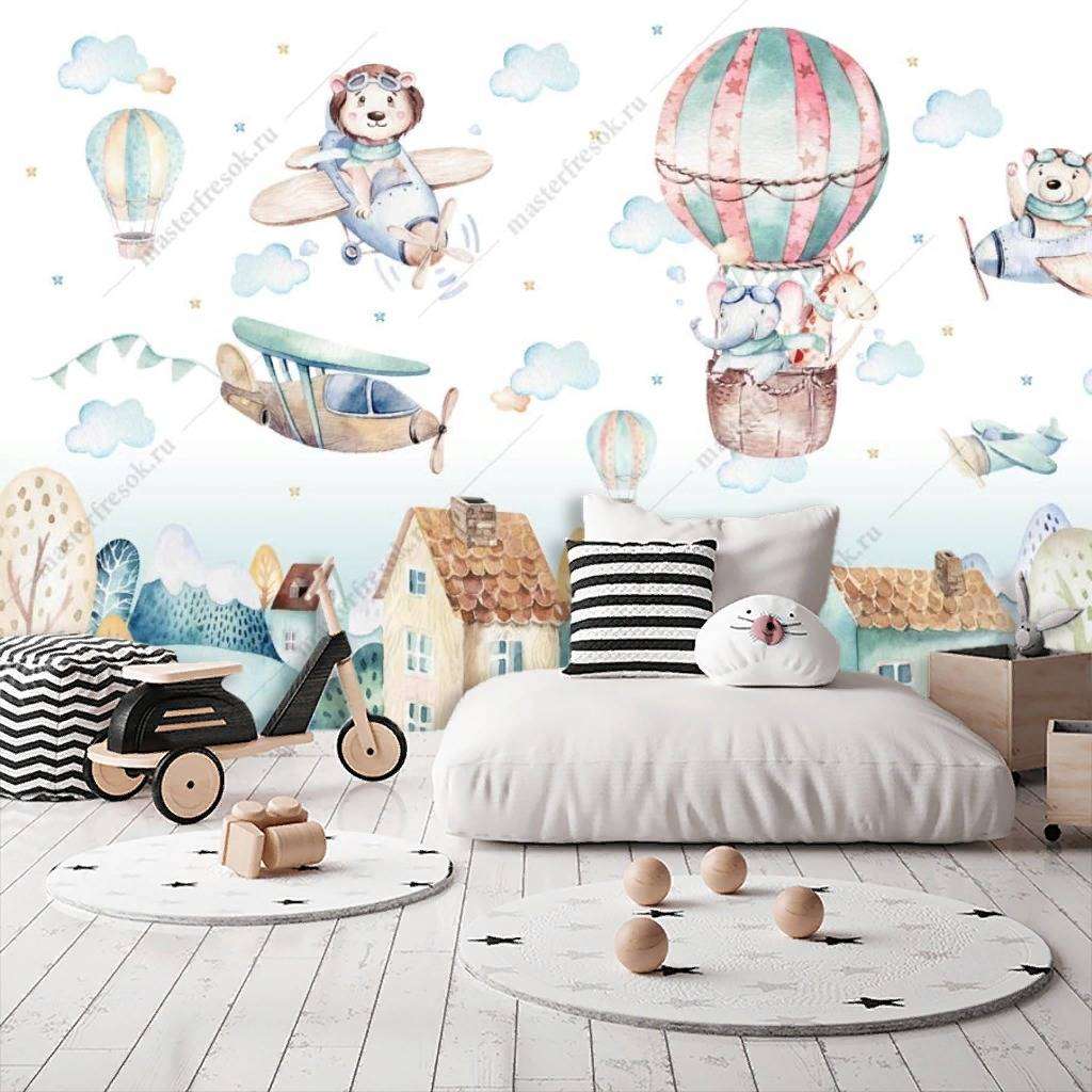 Фотообои в интерьере воздушный шар над городком  14-155 фото