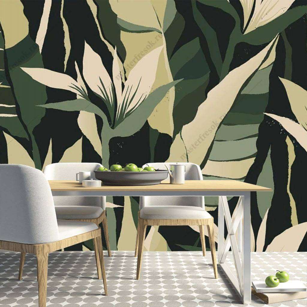 Фотообои в интерьере пальмовые листья на черном фоне  9-1117 фото