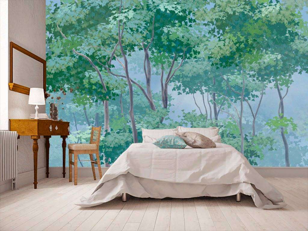 Фотообои в интерьере зеленый лес  13-231 фото