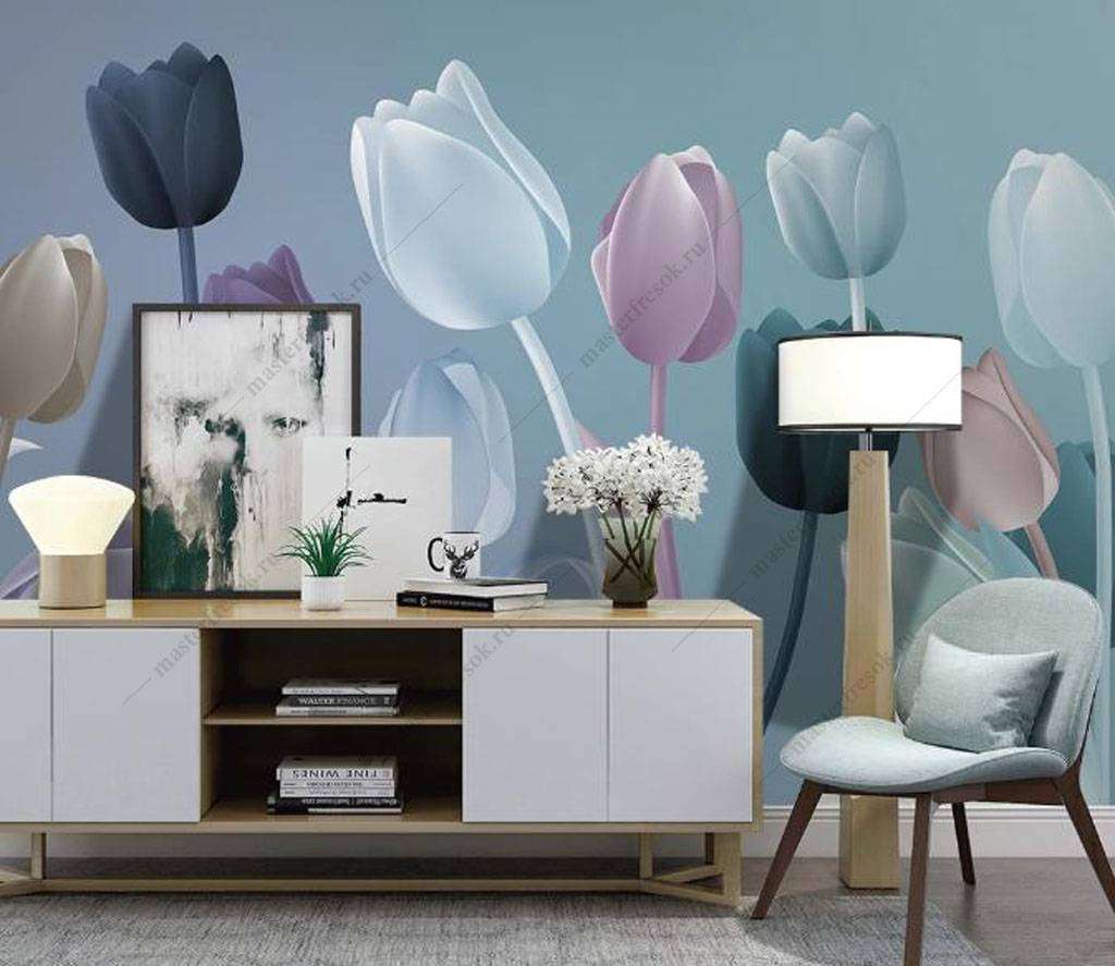 Фотообои в интерьере тюльпаны  16-120 фото