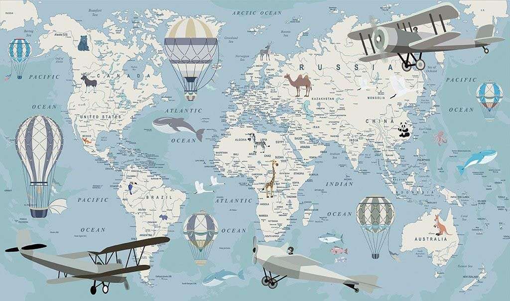 Фотообои в интерьере карта мира на зеленом фоне  12-1170 фото