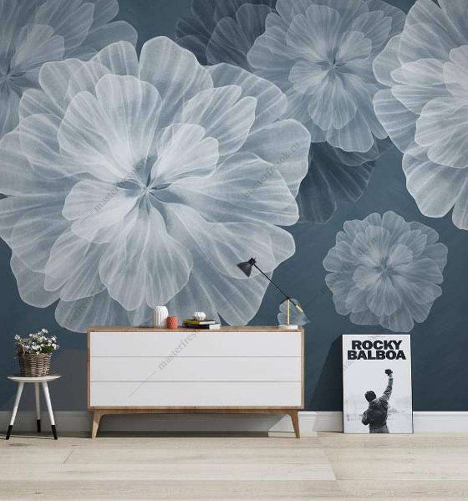 Фотообои в интерьере прозрачные цветы  16-123 фото