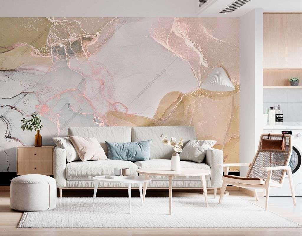 Фотообои в интерьере розовый флюид с золотом  9-1501 фото
