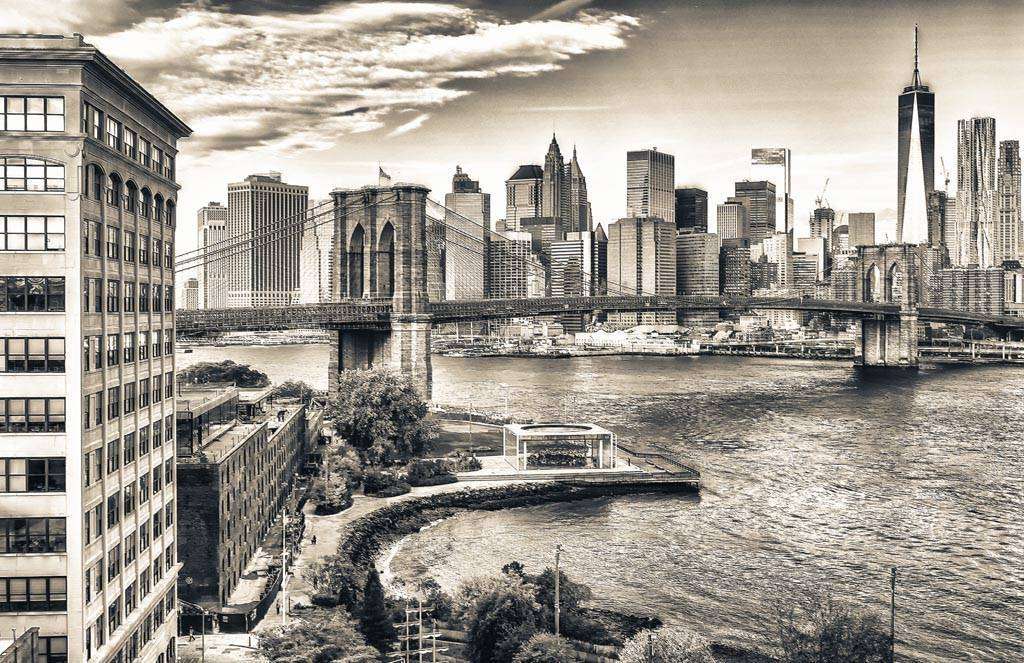 Фотообои в интерьере черно белый бруклинской мост живописный  9-825 фото