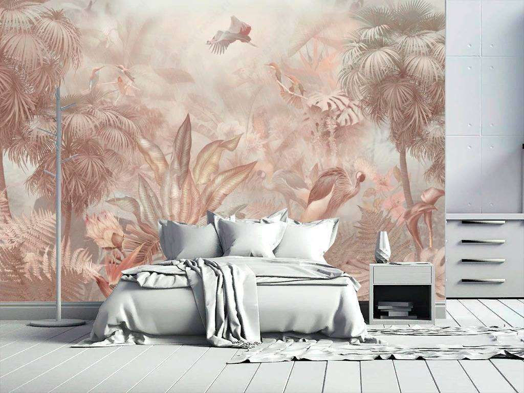 Фотообои в интерьере розовые тропики  13-267 фото