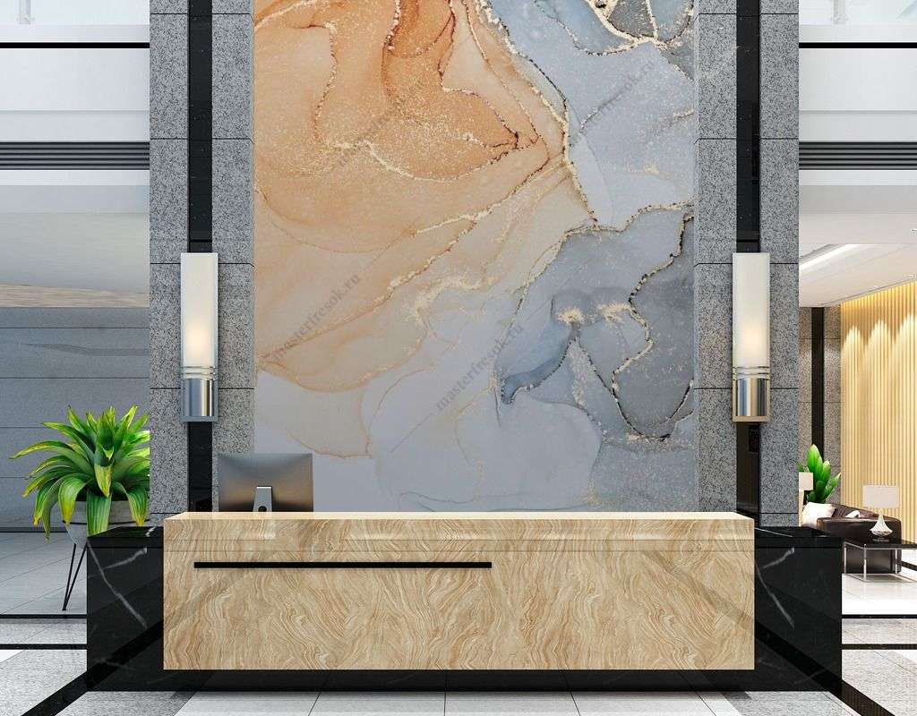 Фотообои в интерьере золотые разводы флюида  9-1525 фото