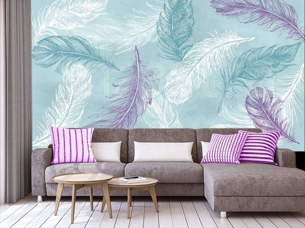 Фотообои в интерьере перья холодные  15-499 фото