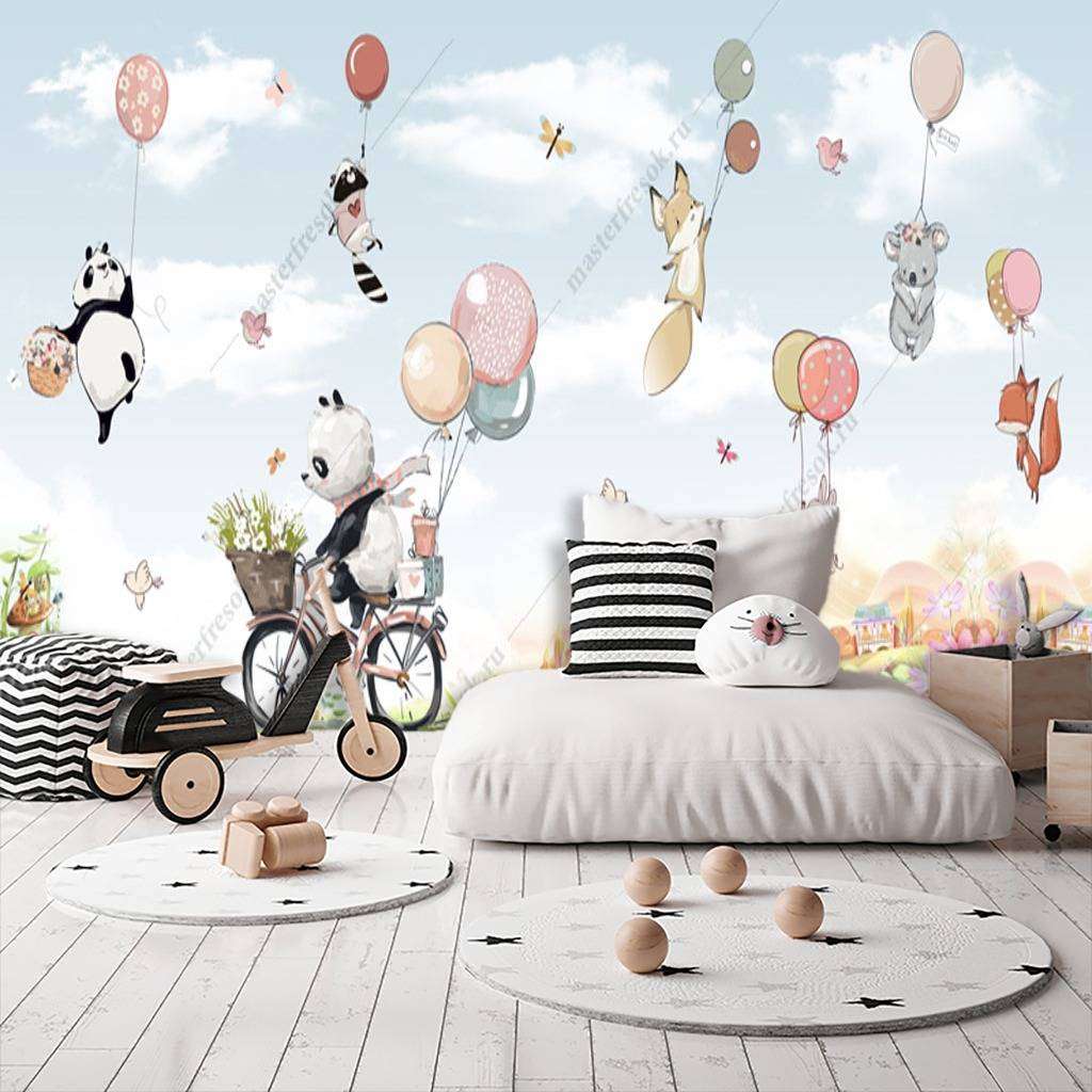 Фотообои в интерьере панда на велосипеде  12-946 фото