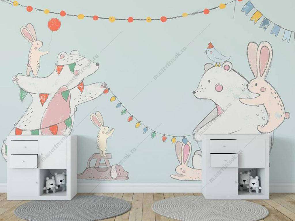 Фотообои в интерьере рождественские мишки  16-039 фото