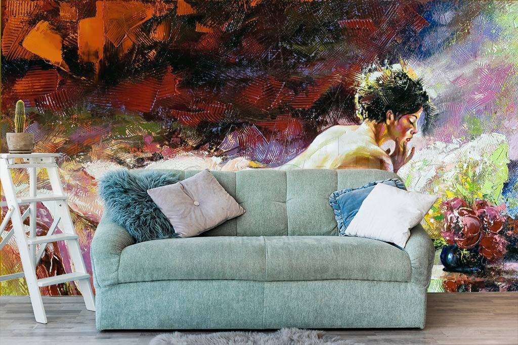 Фотообои Картина маслом девушка в постели  4-434