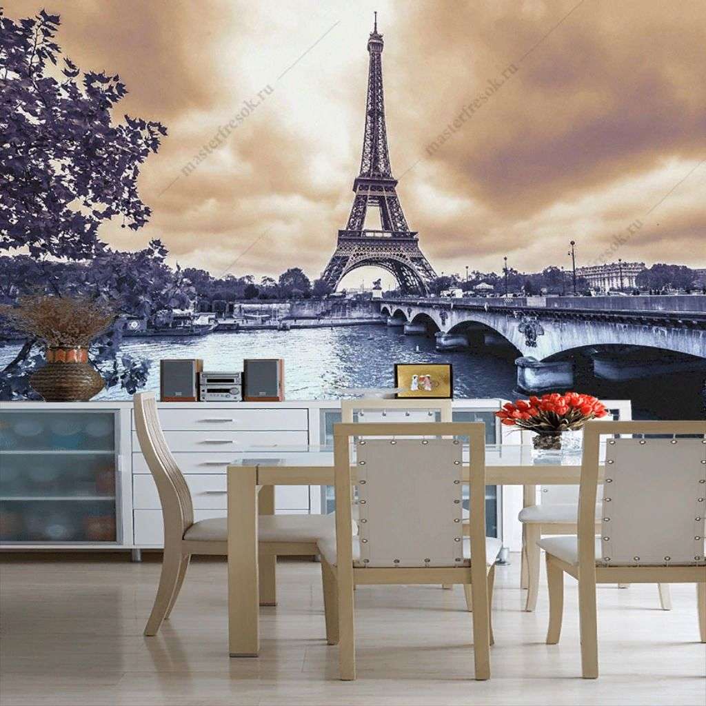 Фотообои в интерьере пасмурный париж  9-1741 фото
