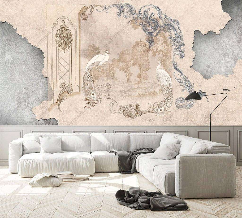 Фотообои в интерьере жар птицы на старой стене  10-872 фото