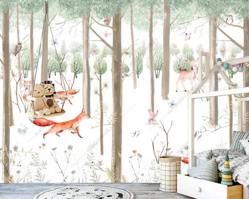 Фотообои Лисы в лесу  12-1239