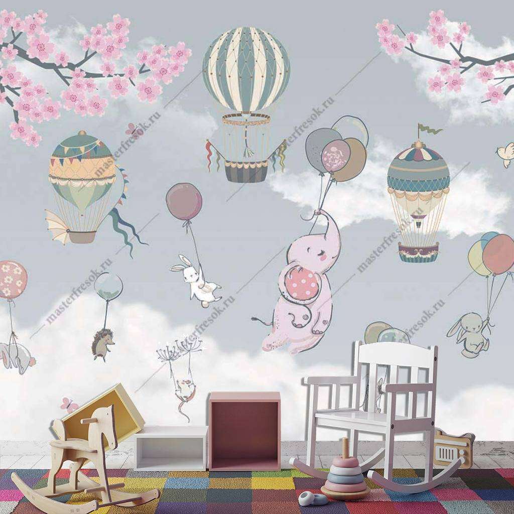 Фотообои в интерьере животные на воздушном шаре  14-052 фото