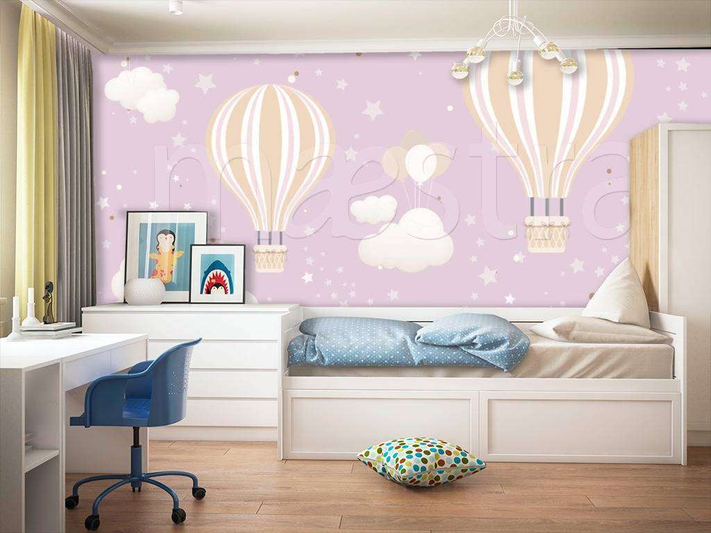 Фотообои в интерьере воздушные шары на розовом  12-425 фото