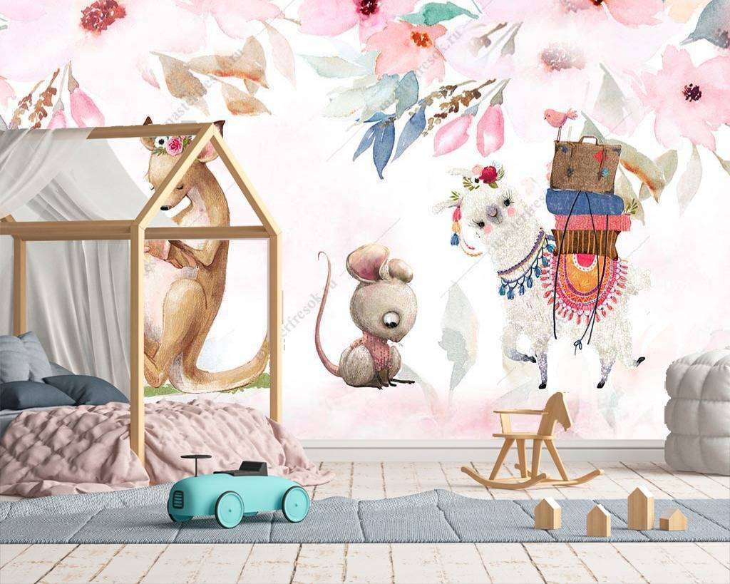 Фотообои в интерьере детские иллюстрации с животными  14-007 фото