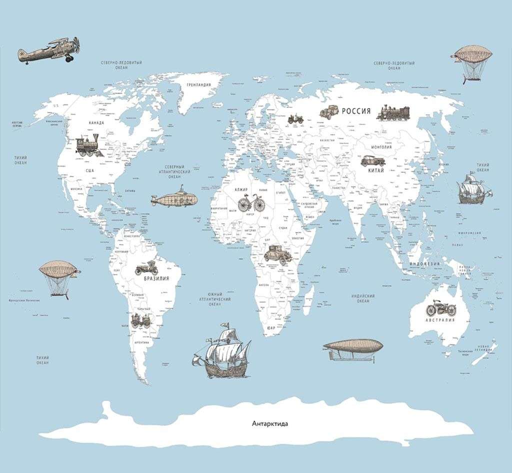 Фотообои в интерьере карта на голубом фоне  12-969 фото