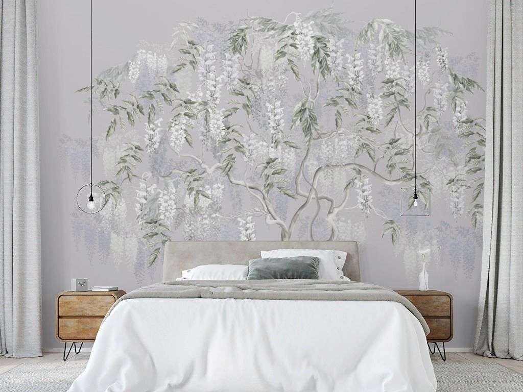 Фотообои в интерьере цветущая глициния  13-732 фото