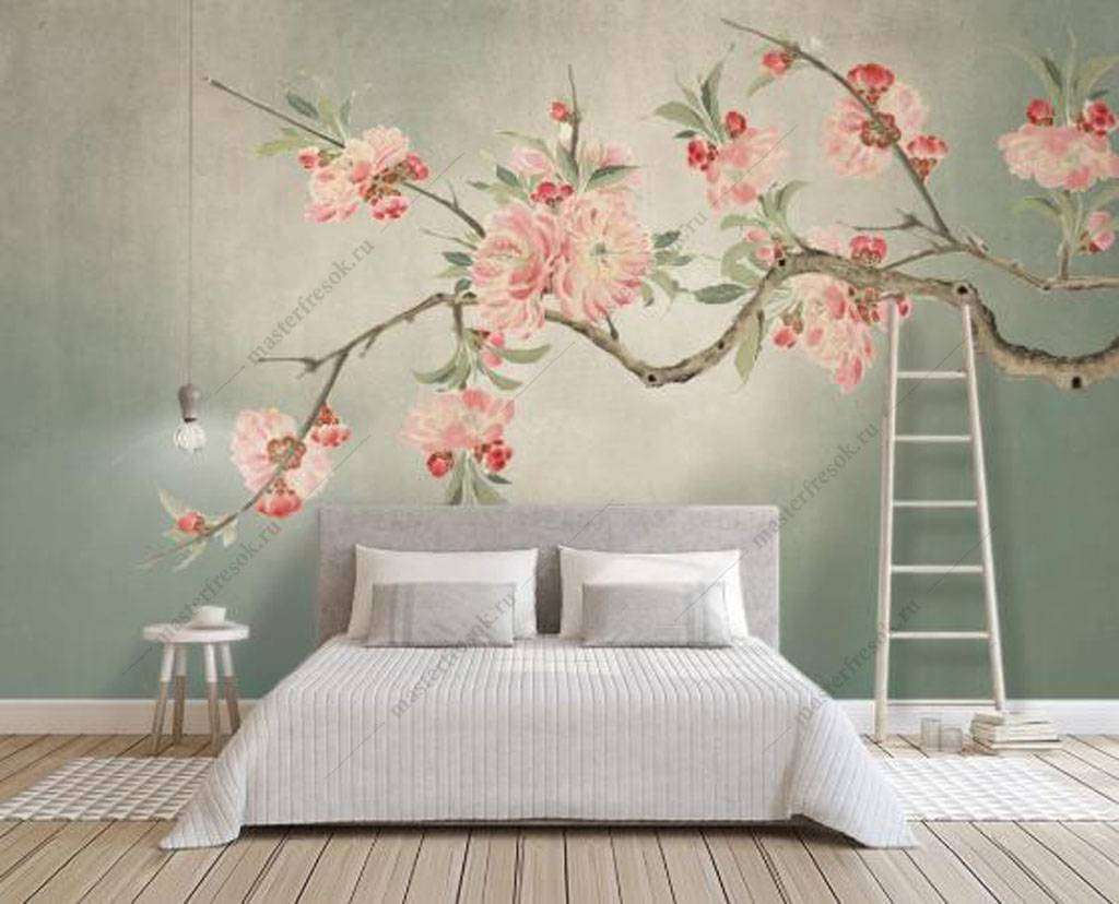 Фотообои в интерьере цветы и бабочки  15-915 фото