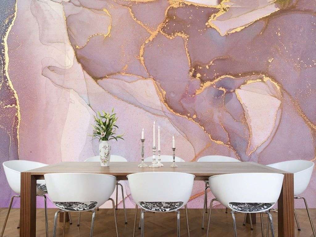 Фотообои в интерьере флюид арт холодный розовый  9-2029 фото