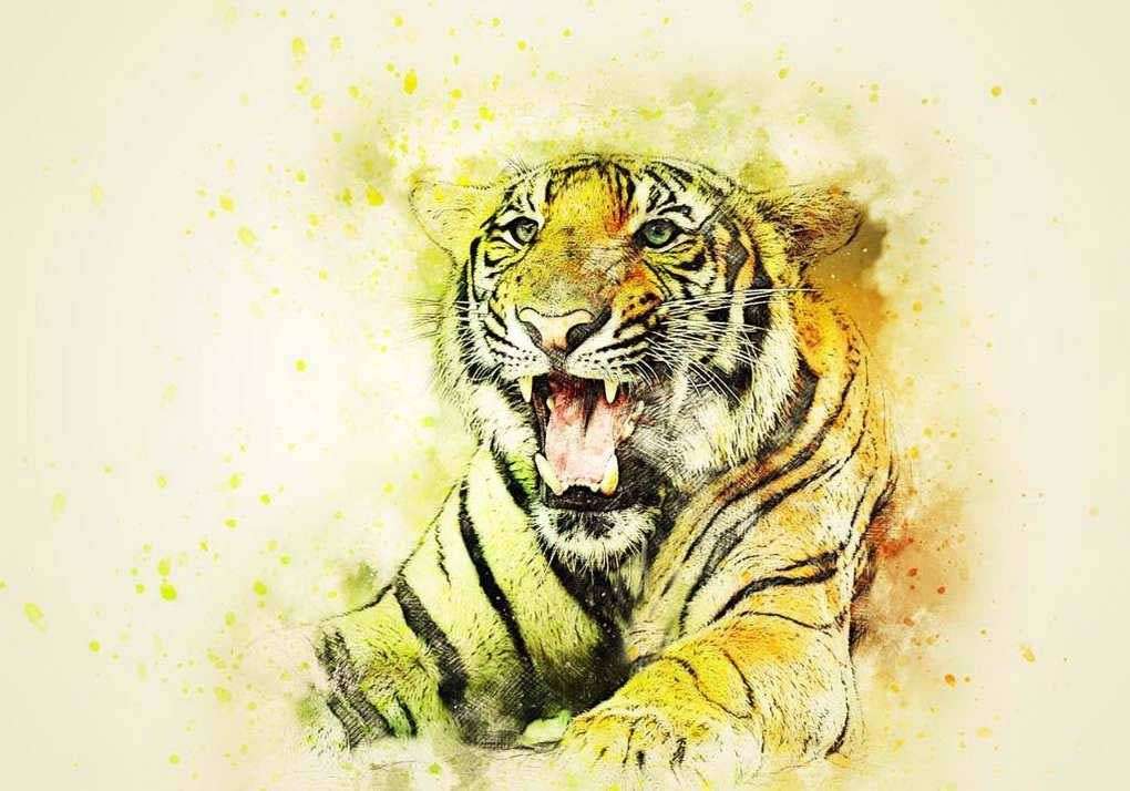 Фотообои в интерьере молодой тигр  17-4368 фото