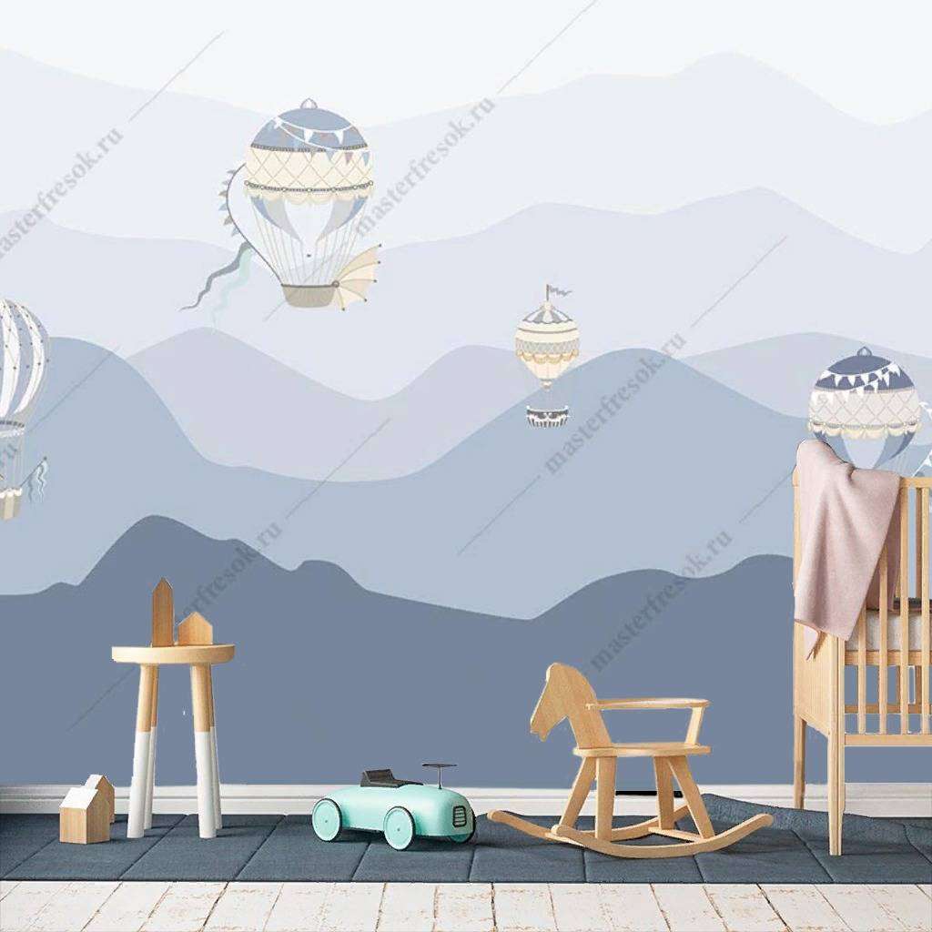 Фотообои в интерьере воздушный шарик в горах  14-077 фото
