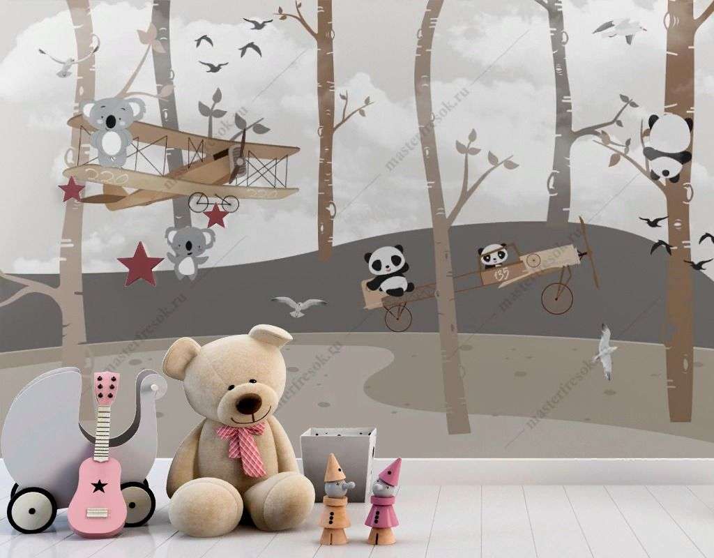 Фотообои в интерьере панды на дереве  14-603 фото